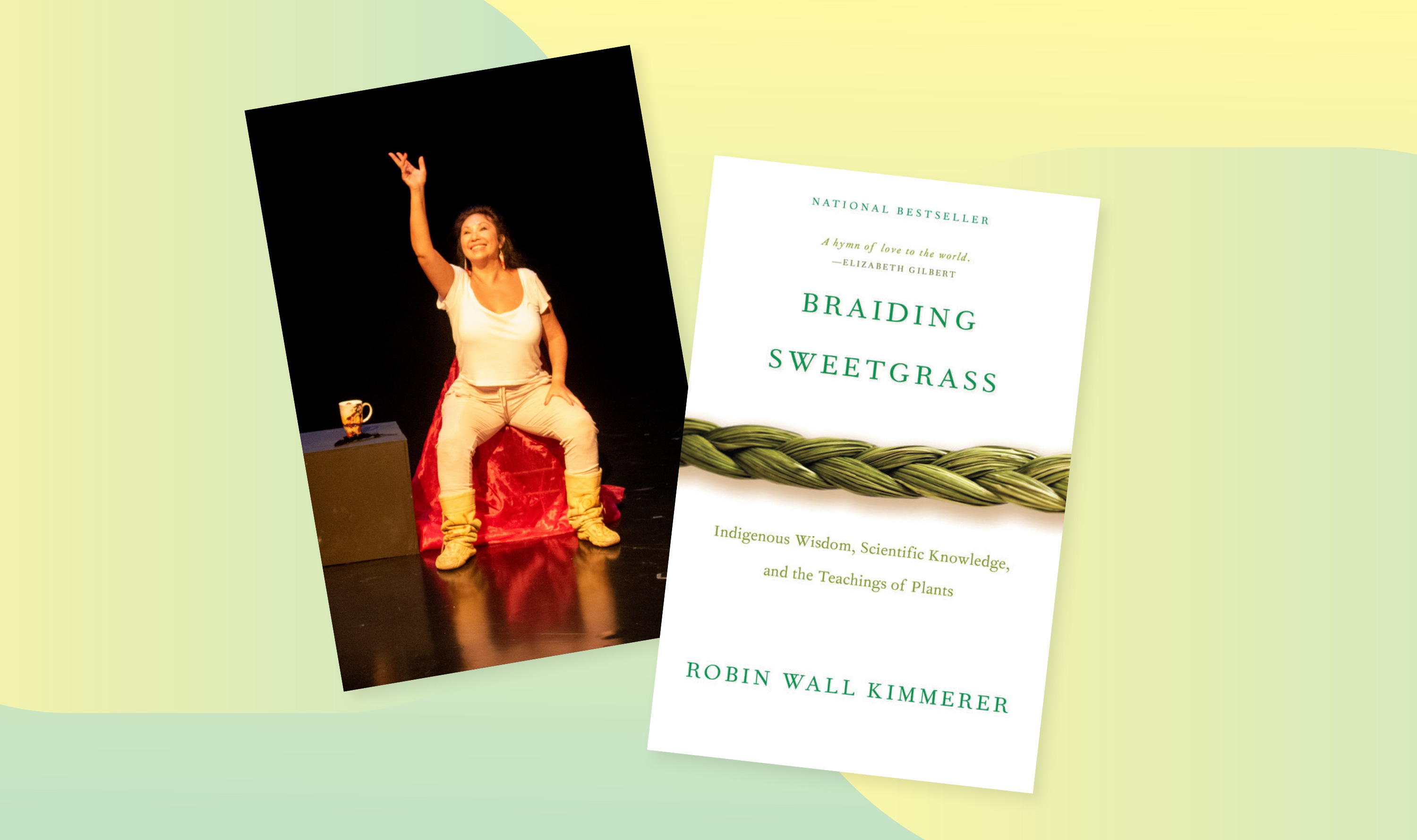 image from trina moyan's play and the cover of the book braiding sweetgrass