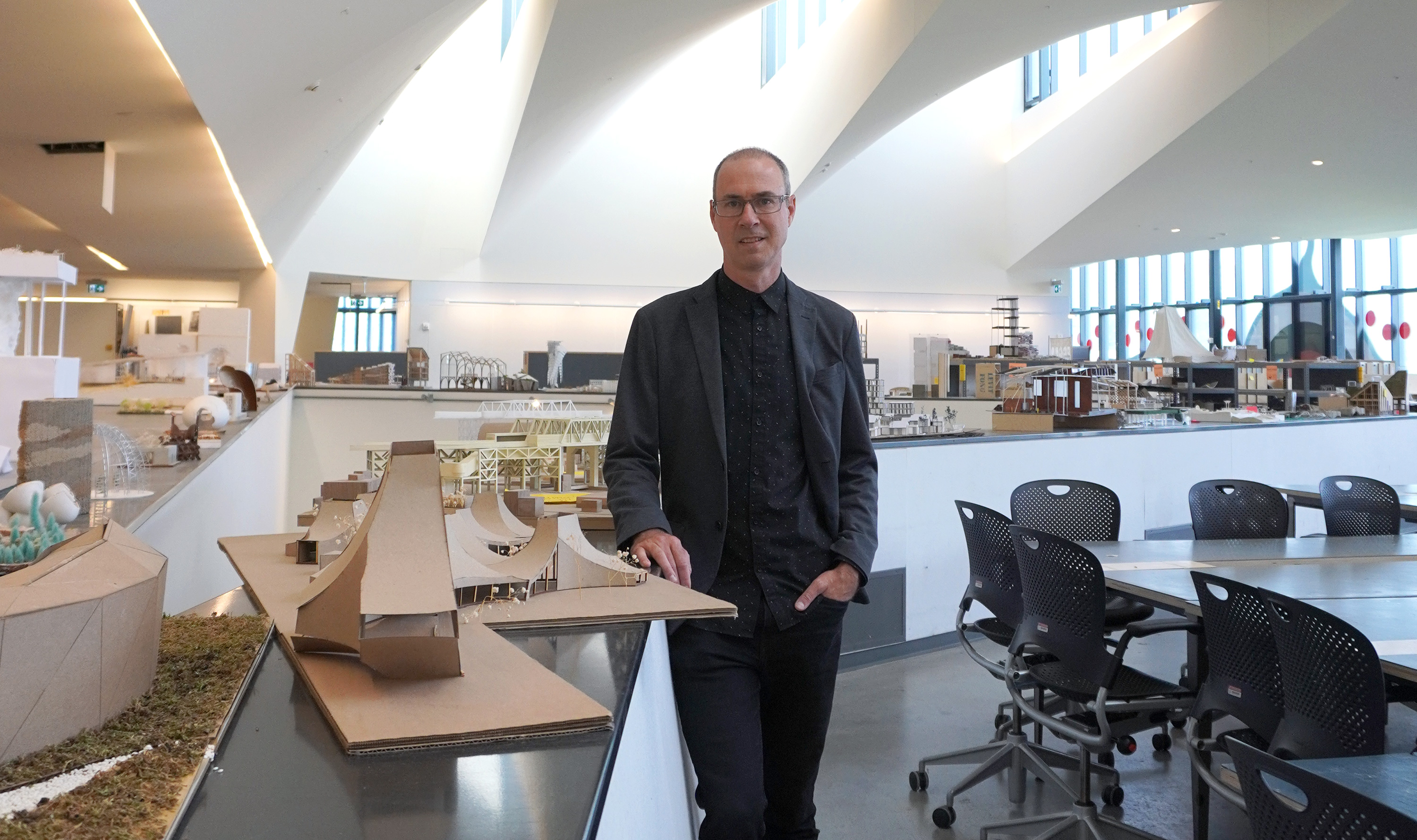 professor mason white in the grad studio at the daniels faculty