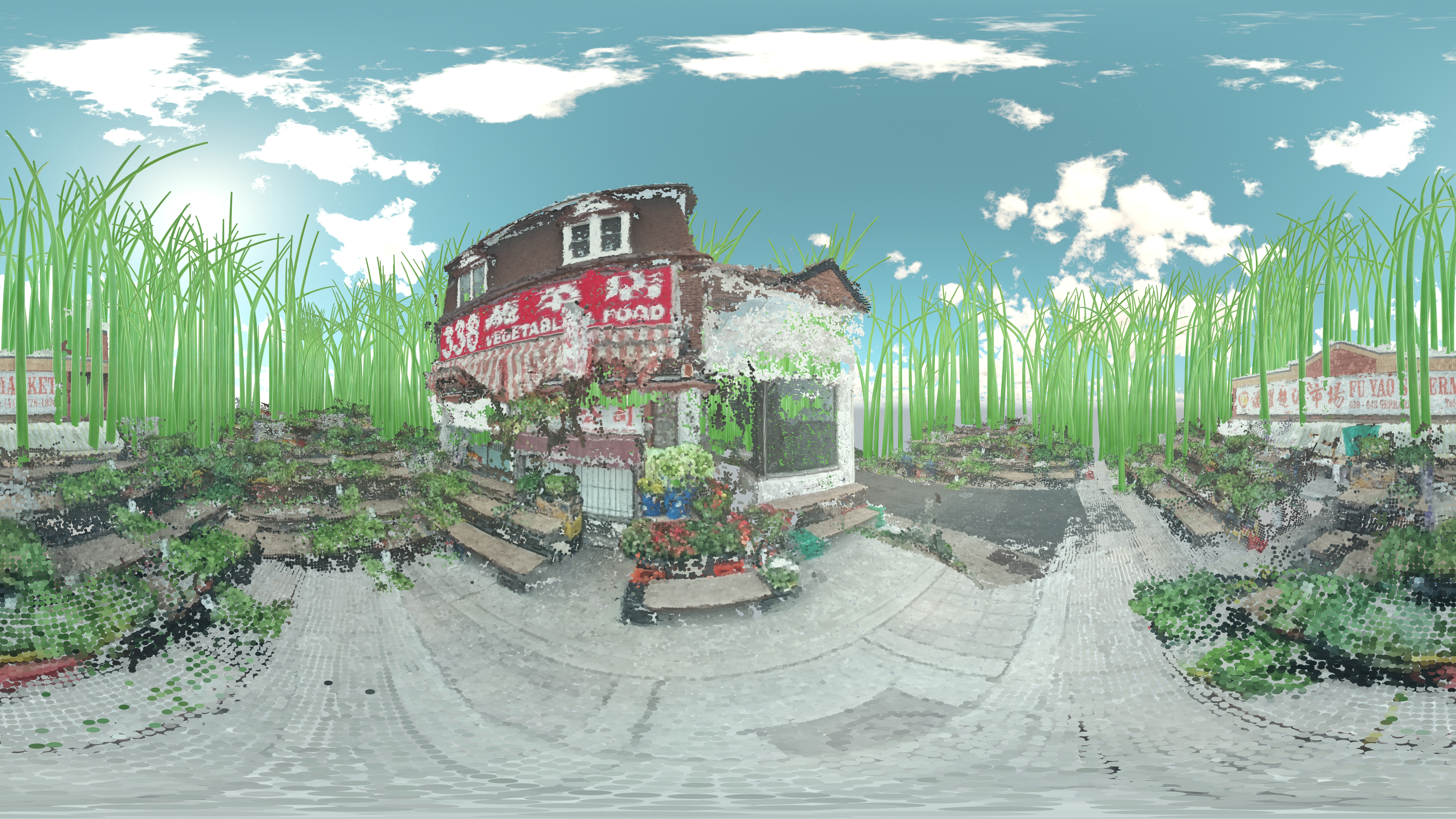Watercolour image of streetscape and trees in Chinatown