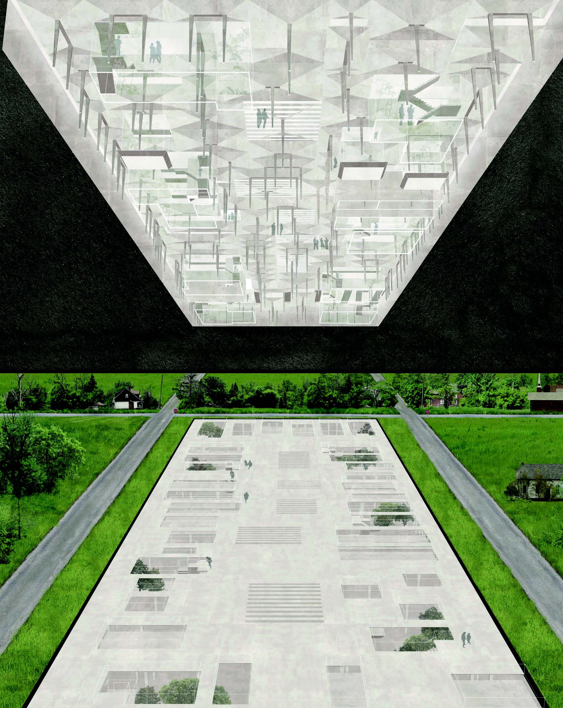 Re-framing of the footprints of demolished single-family homes by Vanessa Abram