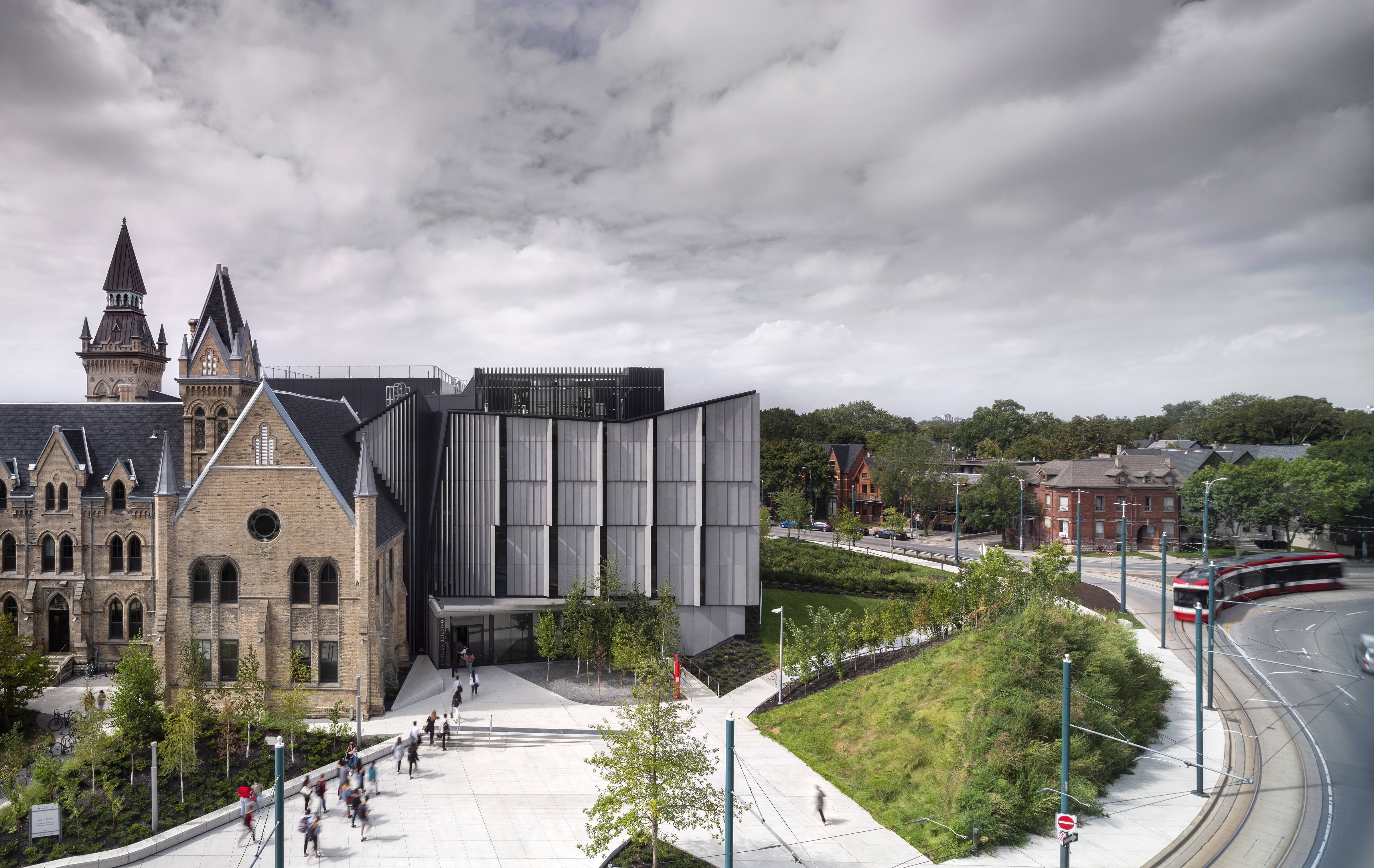 An aerial view of the Daniels Buildings.