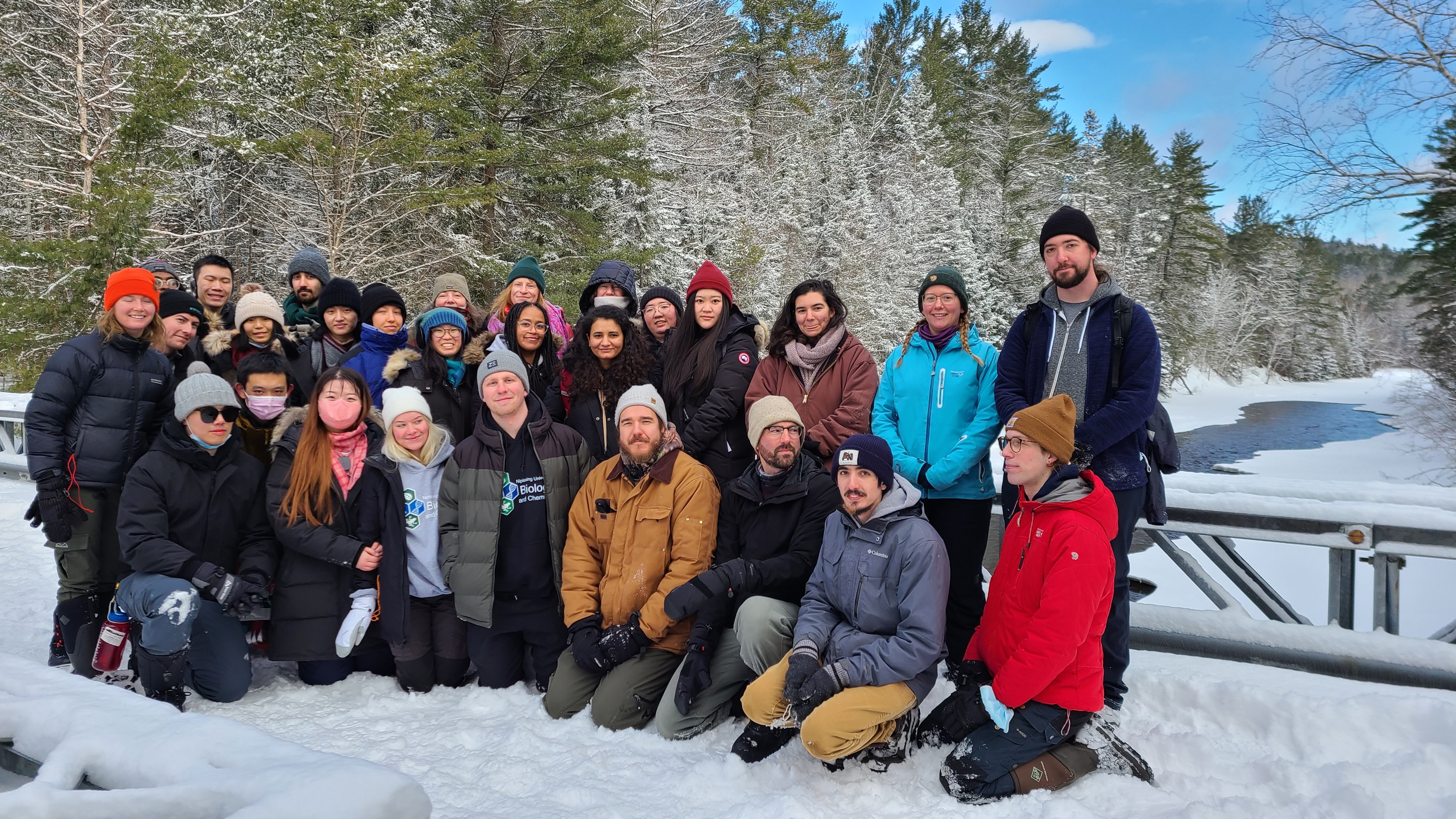 The Mattawa winter field camp group pose during a stop on Voyageur ancient trail.