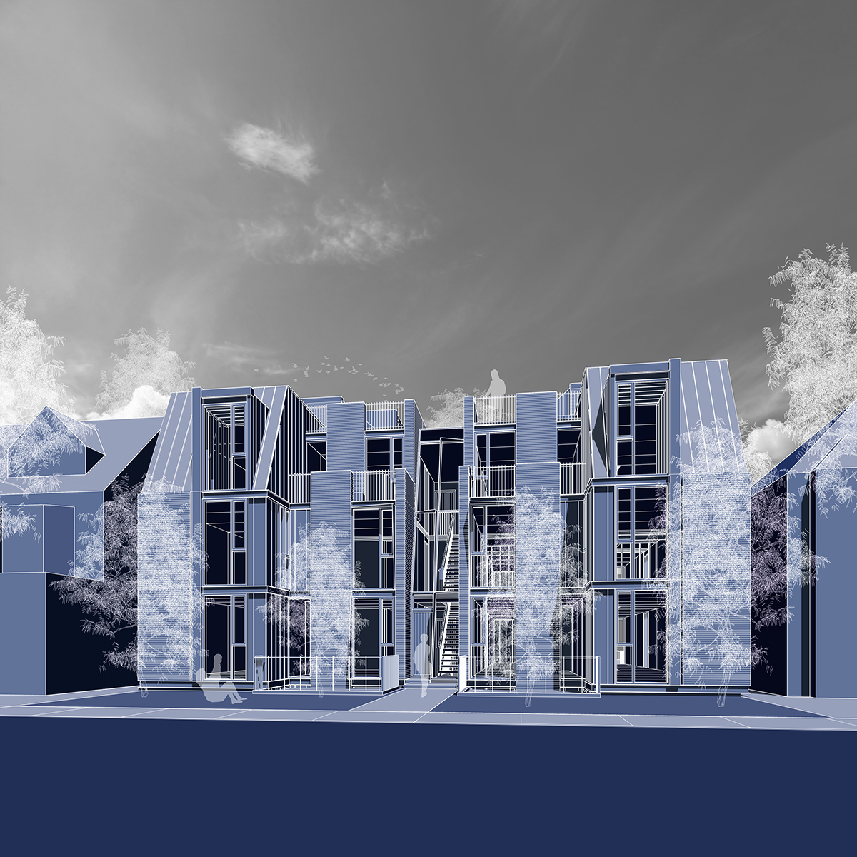 Matthew McKenna's thesis rendering, "Typologies for Neighbourhood Densification"